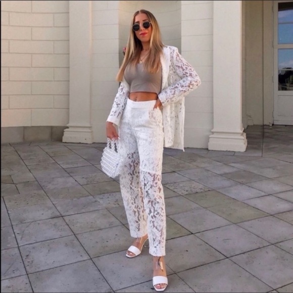 ZARA 2 PIECE WHITE LACE BLAZER AND PANTS SIZE M 🦋BLOGGERS FAVORITE🦋 - Picture 3 of 16